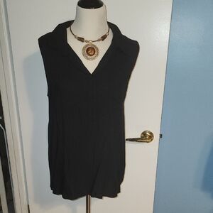 Symmetry Black Sleeveless Blouse